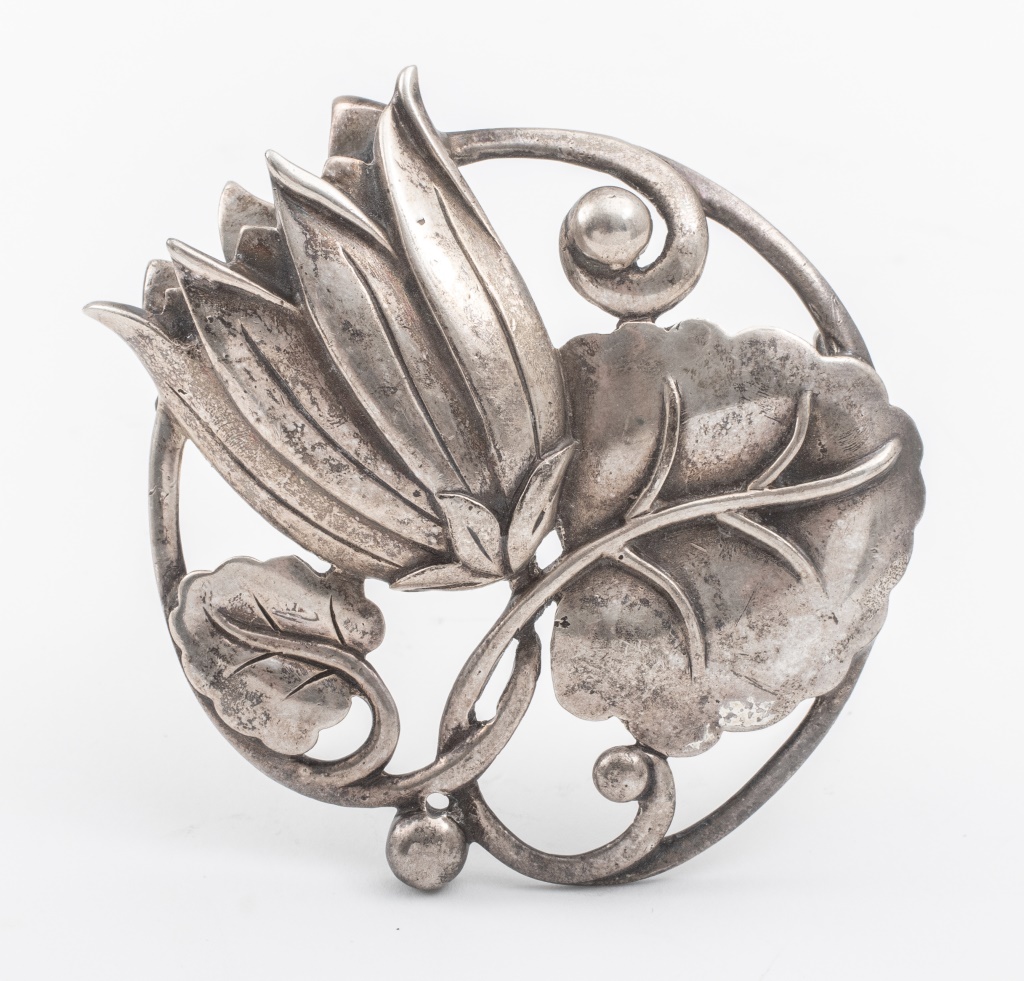 Appraisal: GEORG JENSEN STYLE STERLING TULIP BROOCH PIN Georg Jensen style