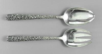 Appraisal: Loring repouss eacute sterling salad set round floral repouss eacute