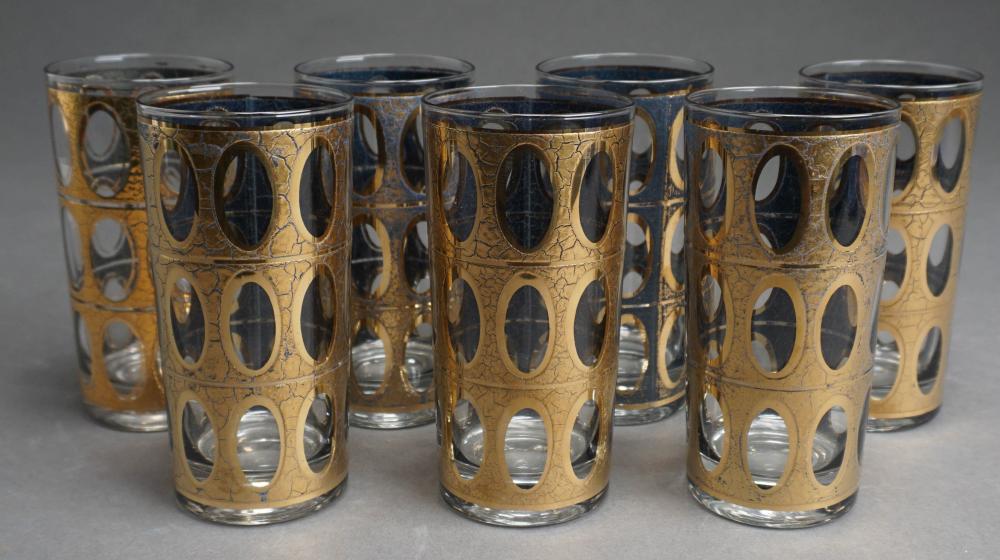 Appraisal: SET OF SEVEN CULVER -KARAT GOLD CRACKLE PISA ROCKS GLASSES