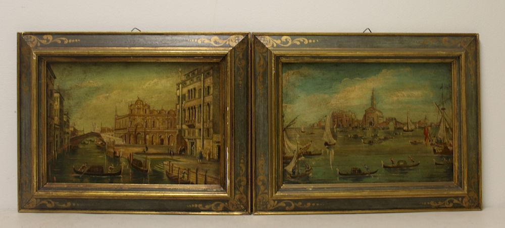 Appraisal: UNSIGNED Venetian Oils on panel Apparently unsigned Paper label verso