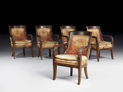 Appraisal: SET OF MAHOGANY FAUTEUILS Empire Restauration attributed to P BELLANGE