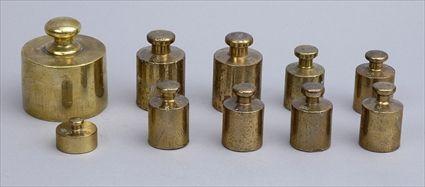 Appraisal: GROUP OF CONTINENTAL BRASS WEIGHTS Variously impressed and oz to