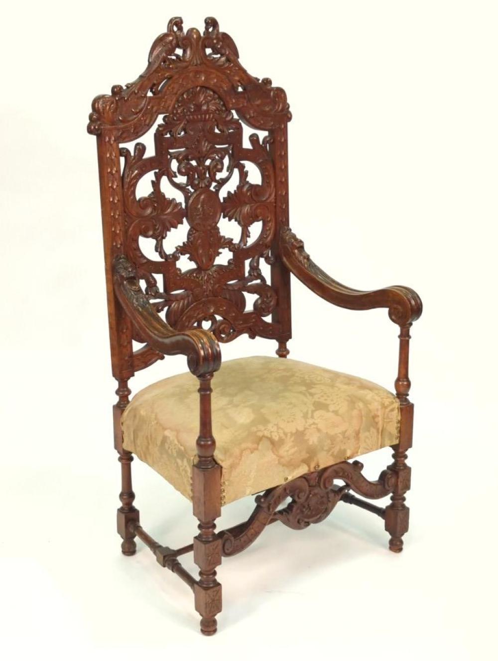 Appraisal: ANTIQUE RENAISSANCE REVIVAL CARVED WALNUT THRONE CHAIR H X W