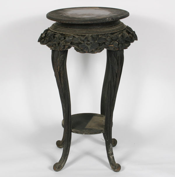 Appraisal: Large Oriental stand ebonized finish intricate geometric and floral carving