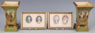 Appraisal: Pr French Empire Style Tole Cachepots Lithographic Portraits st item