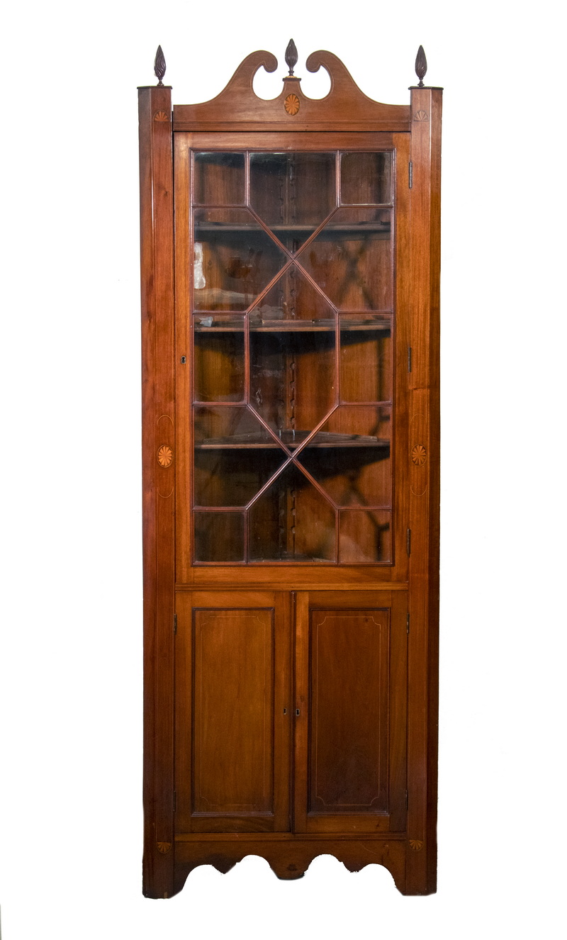 Appraisal: FEDERAL MAHOGANY CORNER CABINET Custom Inlaid Mahogany Corner Cabinet circa