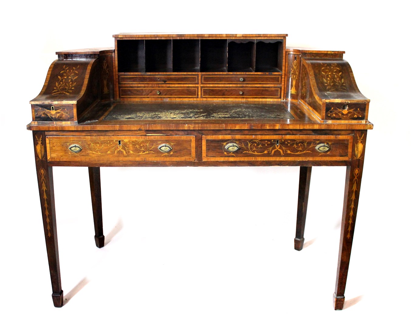 Appraisal: A th century marquetry inlaid rosewood Carlton House desk with