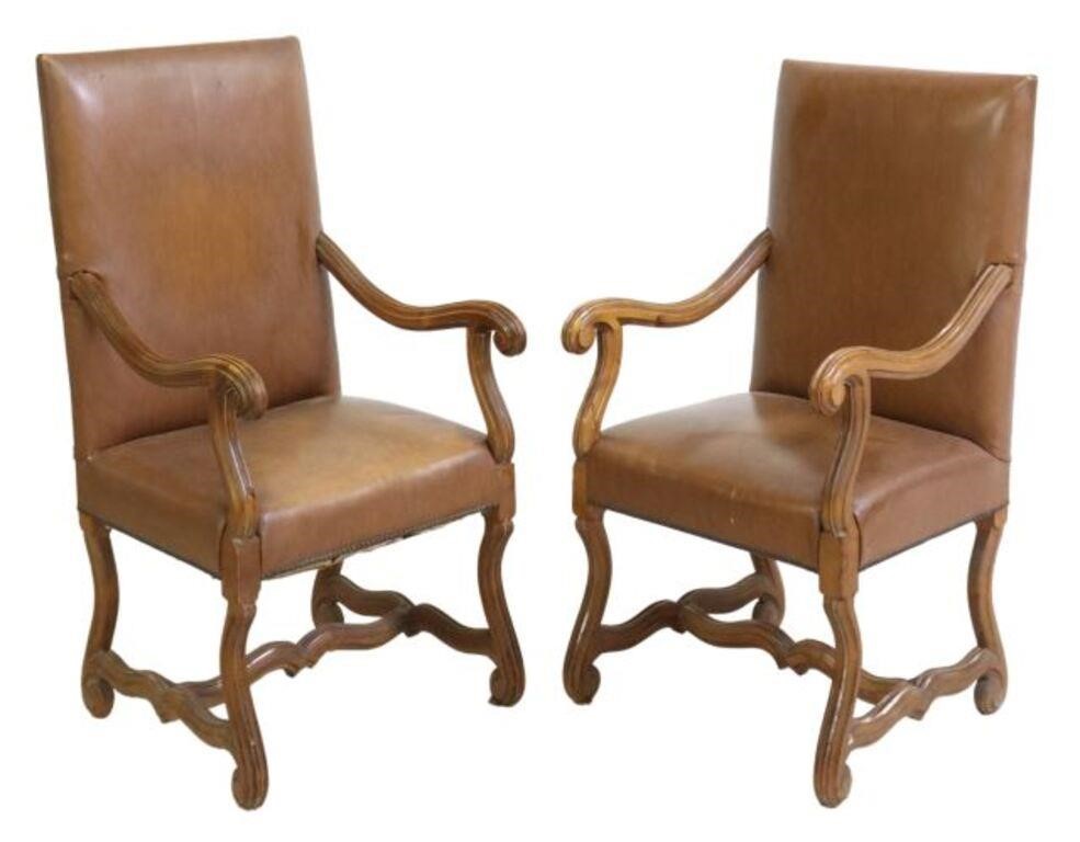 Appraisal: pair Louis XIV style highback armchairs early th c in