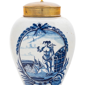 Appraisal: A Delft Blue and White Tobacco Jar th Century the