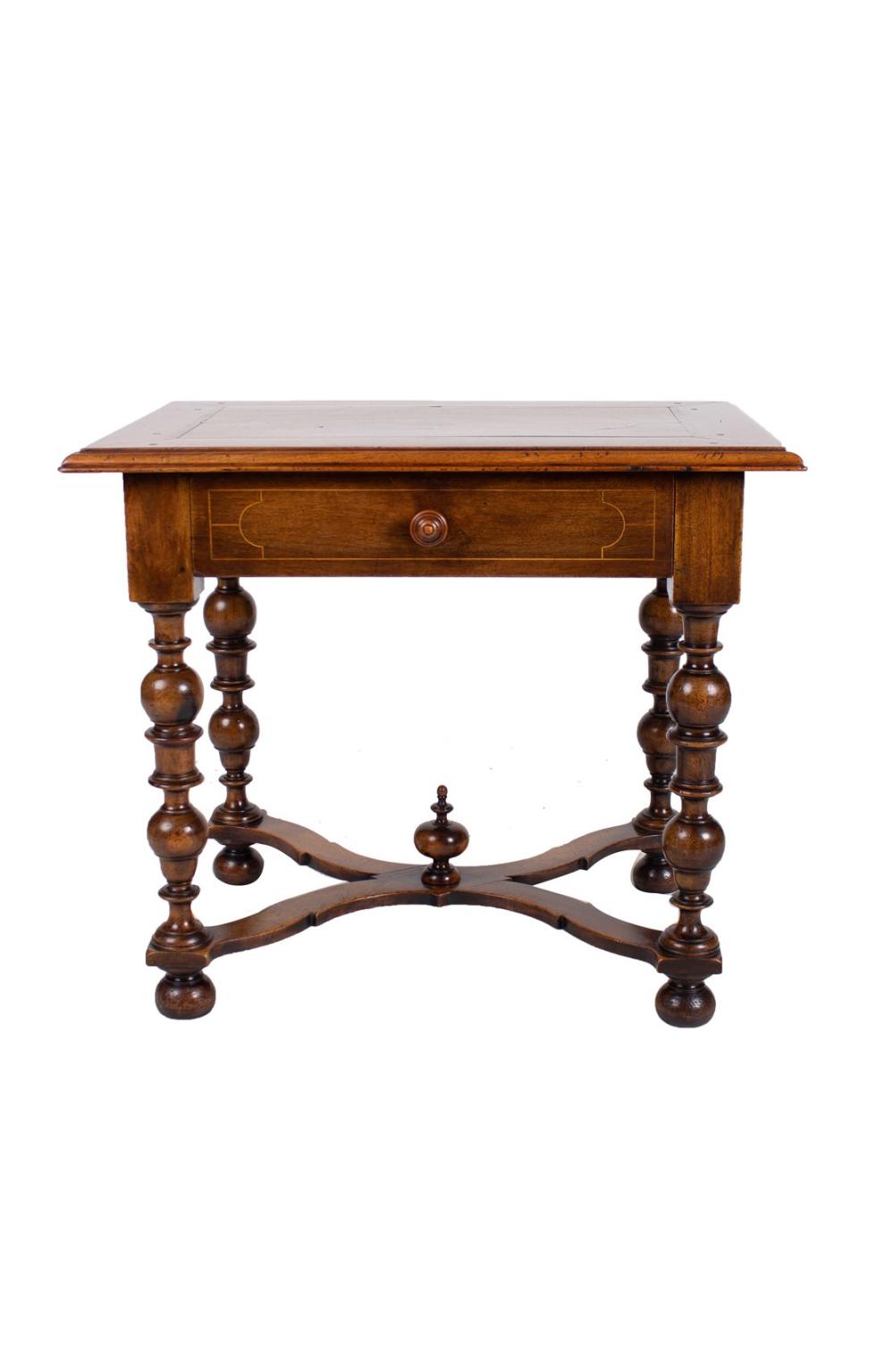 Appraisal: LOUIS XIII STYLE WALNUT OCCASIONAL TABLEwith inlaid top and turned