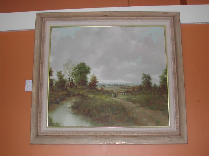 Appraisal: American School th Century Pastoral Landscape with Figures at Dusk