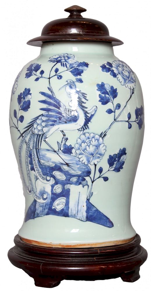 Appraisal: Chinese Porcelain Celadon and Blue and White Glazed jar Chinese