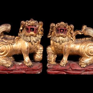 Appraisal: A Pair of Chinese Gilt and Red Lacquered Wood Figures