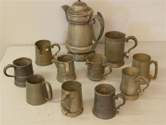 Appraisal: Ten th century and later pewter mugs and a hot