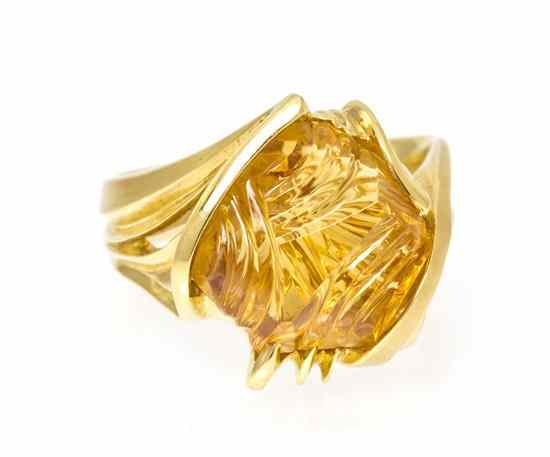 Appraisal: An Karat Yellow Gold and Carved Citrine Ring containing one