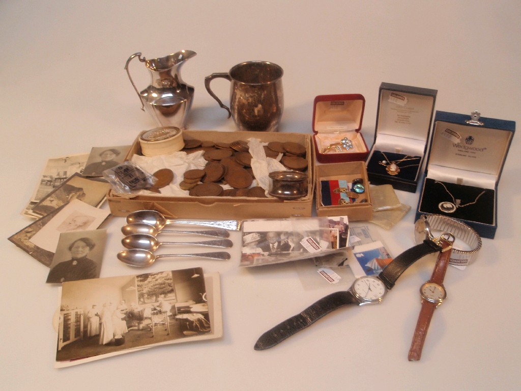 Appraisal: A mixed tray including plated jug silver small mug marks