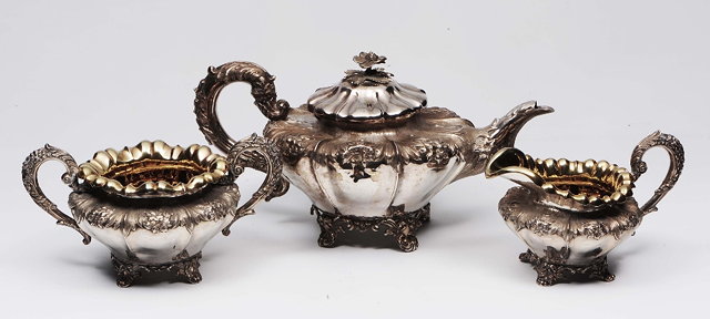 Appraisal: A three piece silver tea setof squat baluster form with