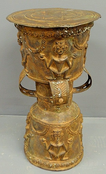 Appraisal: Asian metal rain drum th c decorated with figures h