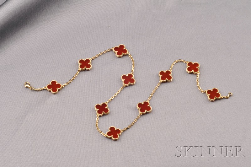 Appraisal: kt Gold and Carnelian Alhambra Necklace Van Cleef Arpels composed