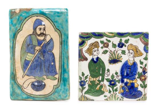 Appraisal: Sale Lot Two Qajar Pottery Tiles comprising one example of