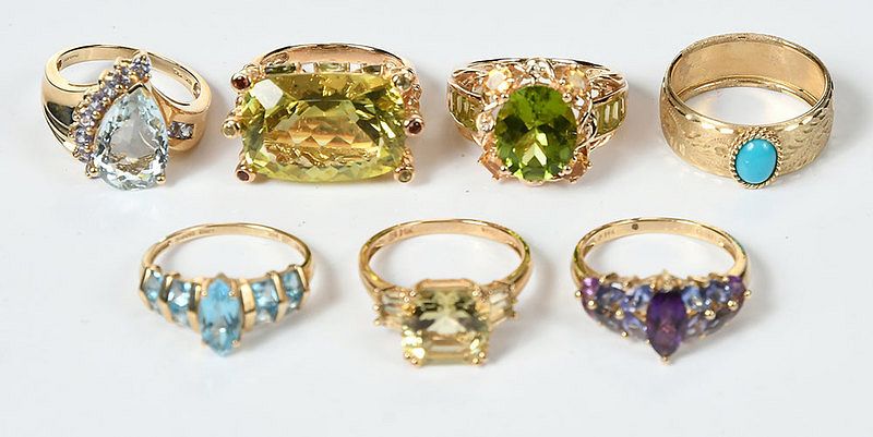 Appraisal: Seven kt Gemstone Rings assorted cut gemstones including citrine iolite