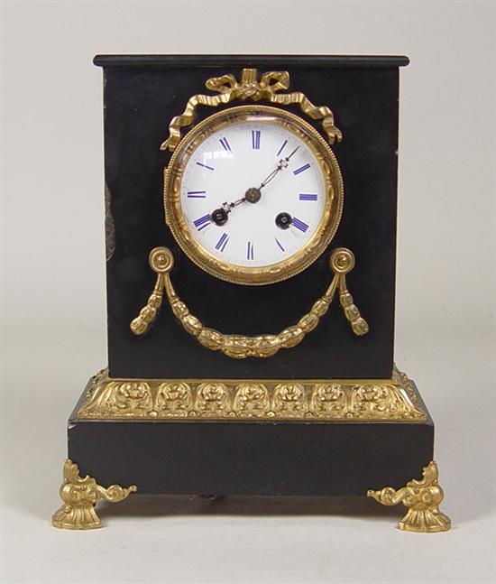 Appraisal: French Mantle Clock Dore style guilded brass fittings on polished