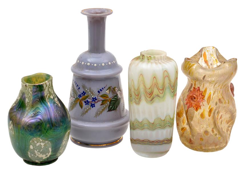 Appraisal: A GROUP OF FOUR GLASS VASES INCL MILK LUSTRE ETC