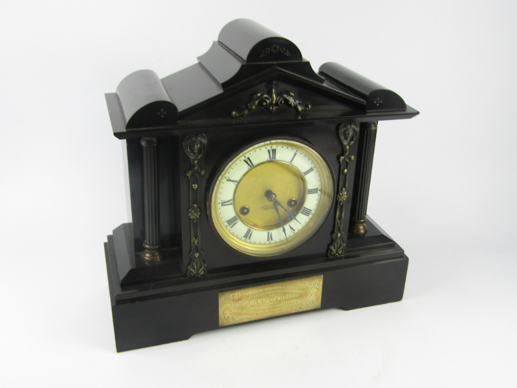 Appraisal: A Junghans slate and marble cased late thC mantel clock