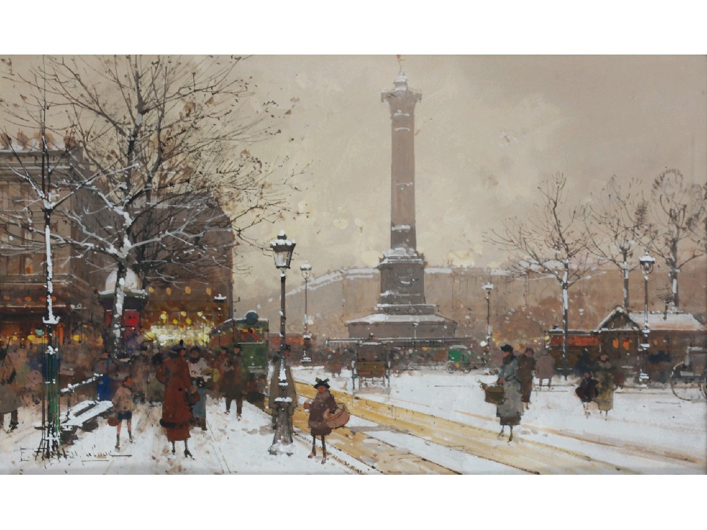 Appraisal: EUGENE GALIEN-LALOUE Place de la Bastille signed watercolour and bodycolour