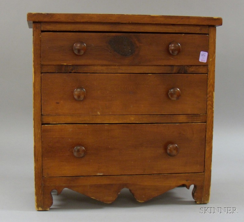 Appraisal: Country Miniature Pine Three-Drawer Chest ht wd dp in