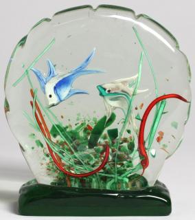 Appraisal: Vintage Murano Glass Tabletop Aquarium Displaying two tropical fish in