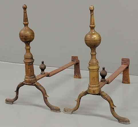 Appraisal: Pair of Chippendale brass andirons c with steeple tops and