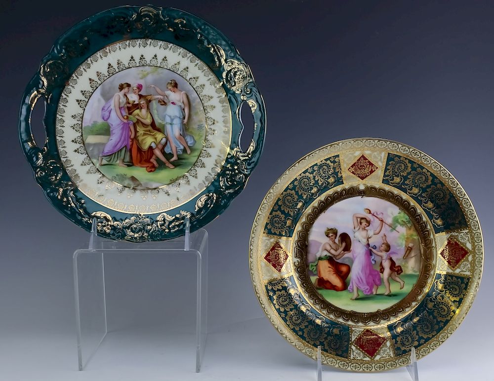 Appraisal: LOT Austrian Gilt Figural Scene Porcelain Plates Pair of Austrian