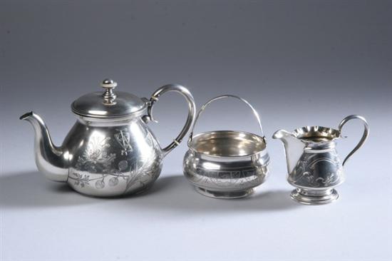 Appraisal: THREE-PIECE RUSSIAN SILVER ASSEMBLED TEA SERVICE silver standard Teapot Moscow