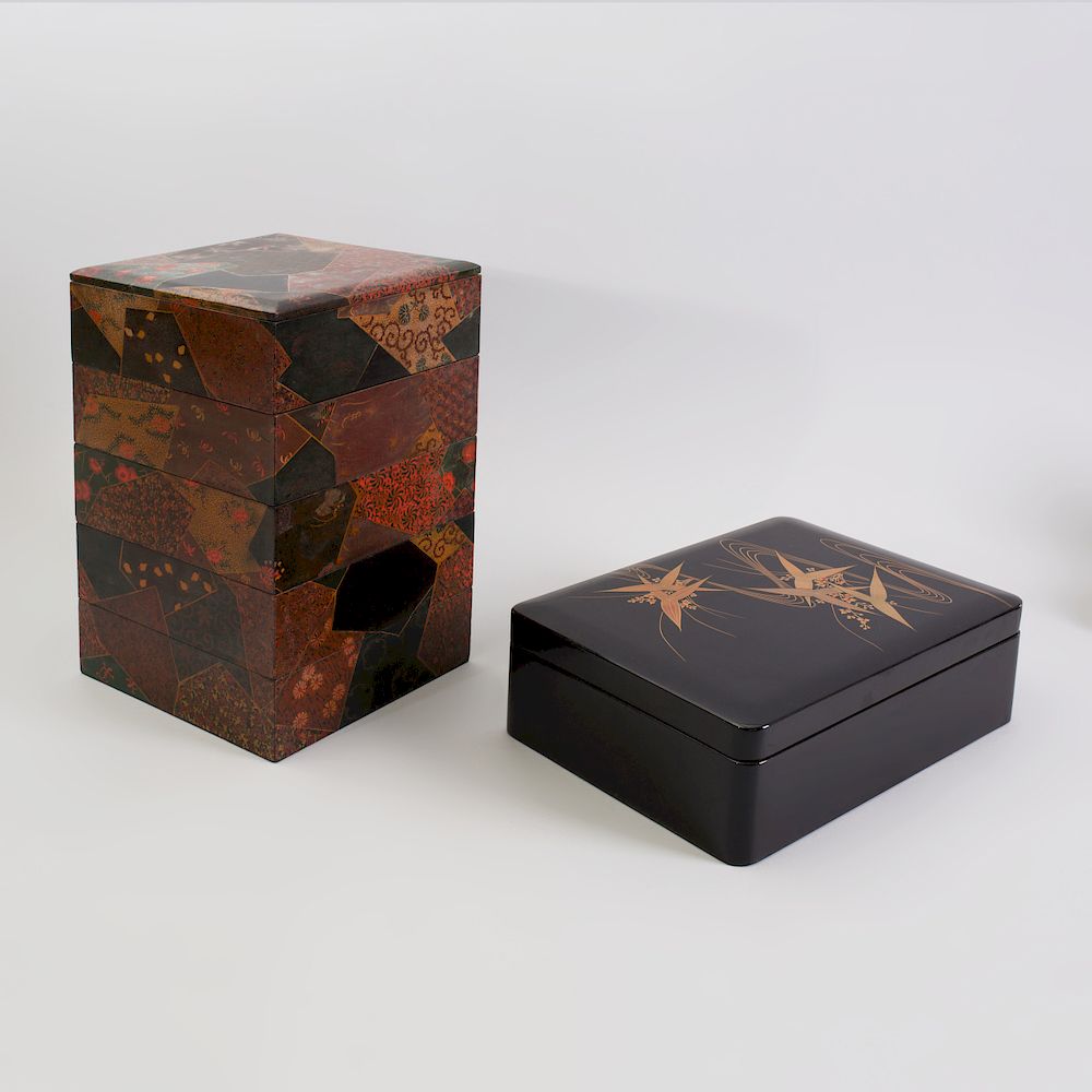 Appraisal: Japanese Black Lacquer and Parcel-Gilt Box Together with a Japanese