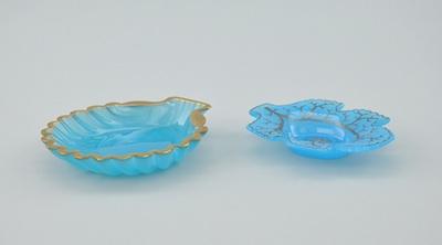 Appraisal: Two Blue Opaline Glass Articles The parcel gilt shell shape