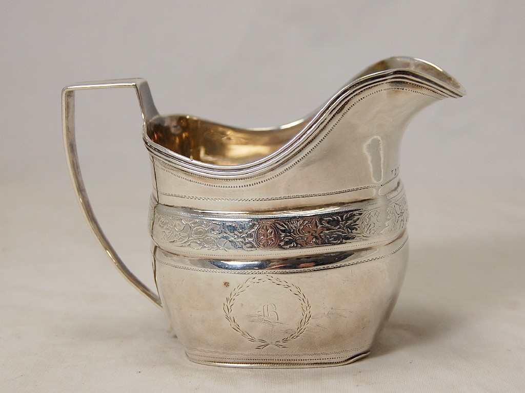 Appraisal: Silver George III rectangular cream jug with reeded border and