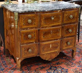 Appraisal: Louis XVI style commode circa having a variegated marble top