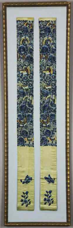 Appraisal: Pair Chinese Embroidered Silk SashesFinely sewn to depict butterflies amonst