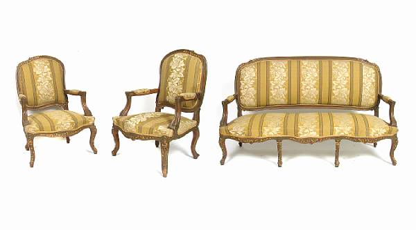 Appraisal: A three piece Art Nouveau parcel gilt salon set comprising