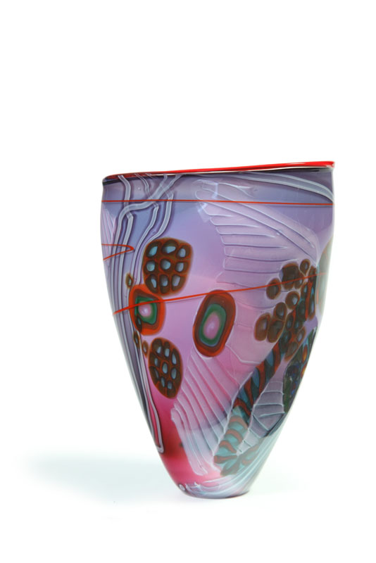 Appraisal: WES HUNTING VASE Purple body with polychrome geometric decoration Engraved