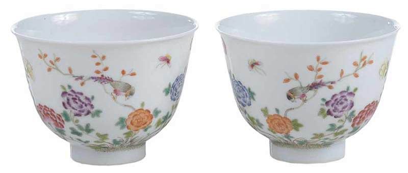 Appraisal: Pair of Republic Period Famille Rose Tea Cups Chinese early