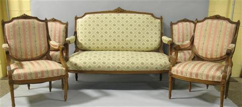 Appraisal: LOUIS XVI STYLE PARLOR SUITE Including canape and four fauteuils