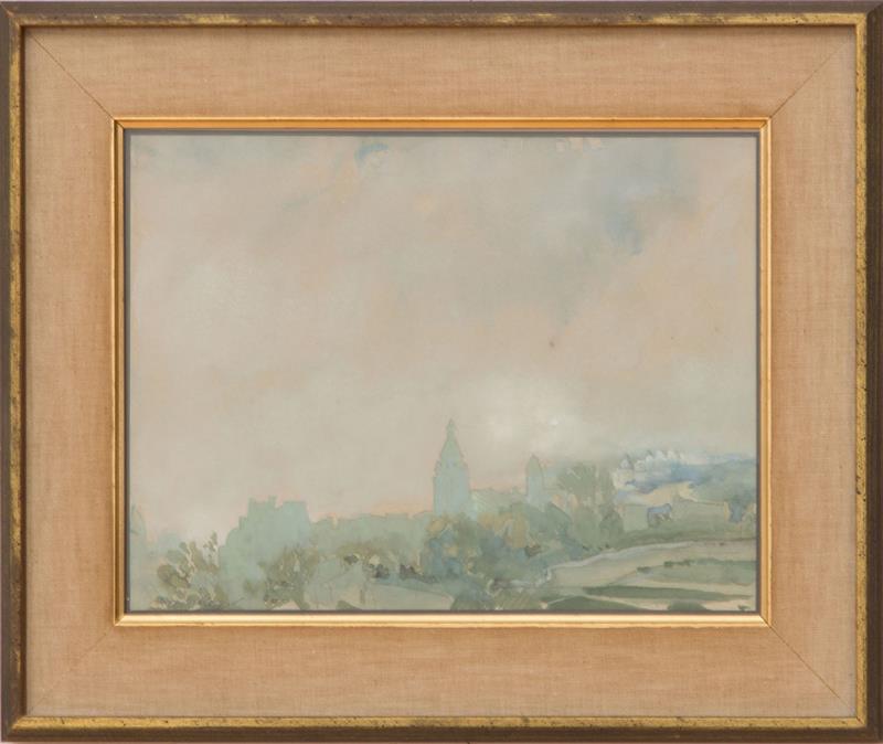 Appraisal: ARTHUR B DAVIES - LANDSCAPE WITH CHURCH TOWER AND LANDSCAPE