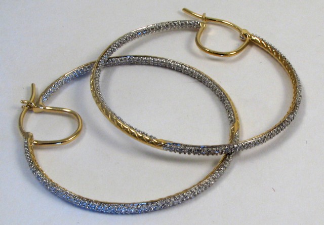 Appraisal: PAIR OF DIAMOND HOOP EARRINGS each k yellow and white