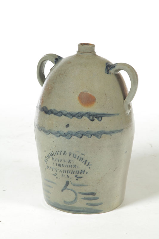 Appraisal: STONEWARE ADVERTISING JUG Western Pennsylvania rd quarter- th century Ovoid