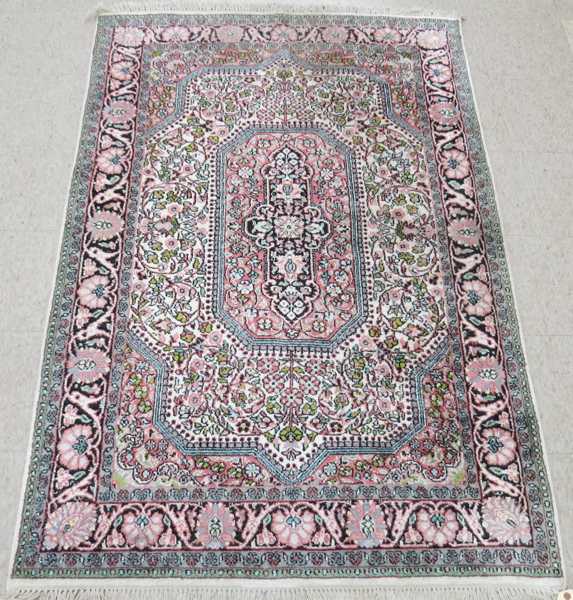 Appraisal: HAND KNOTTED ORIENTAL AREA RUG Indo-Persian faux silk floral and