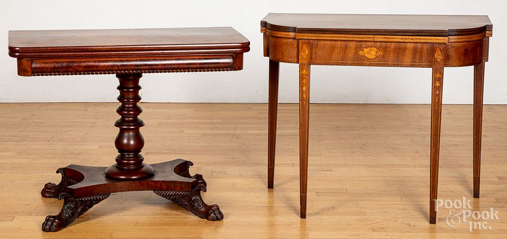 Appraisal: Empire mahogany card table mid th c with fig Empire