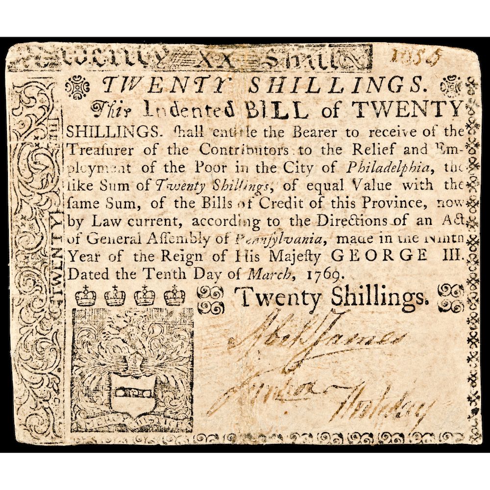 Appraisal: Colonial Currency PA March Shillings Better Housing Money VF Pennsylvania