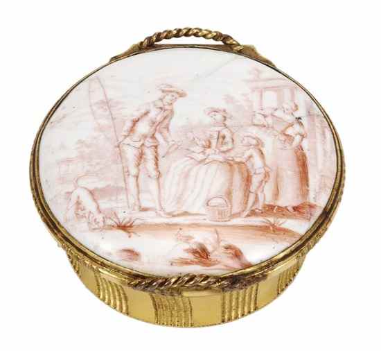 Appraisal: A rare south Staffordshire enamel and gilt metal circular snuff